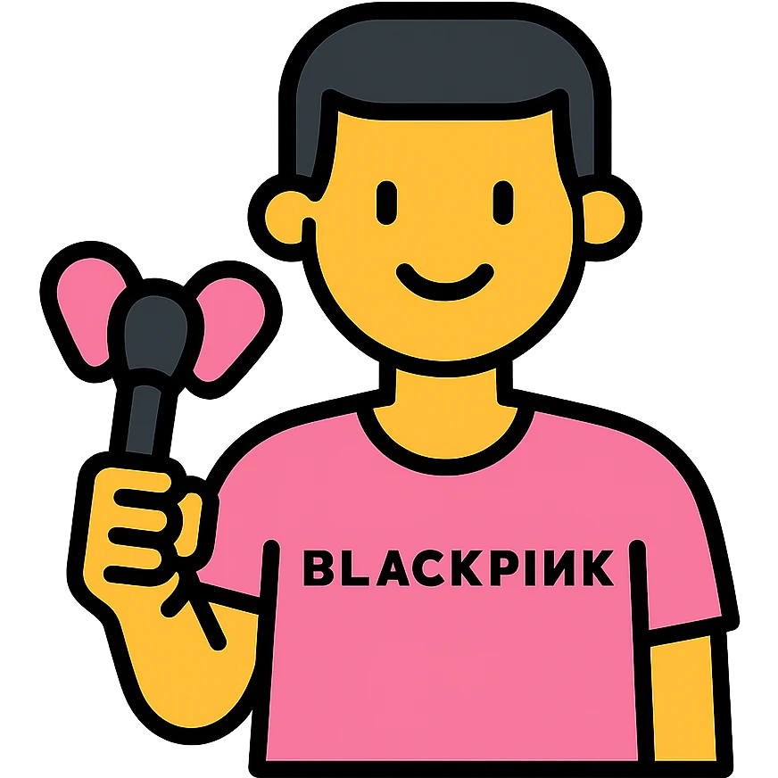 simple and minimal BLACKPINK fan icon with good stamina, holding a BLACKPINK lightstick, color outline style emoji