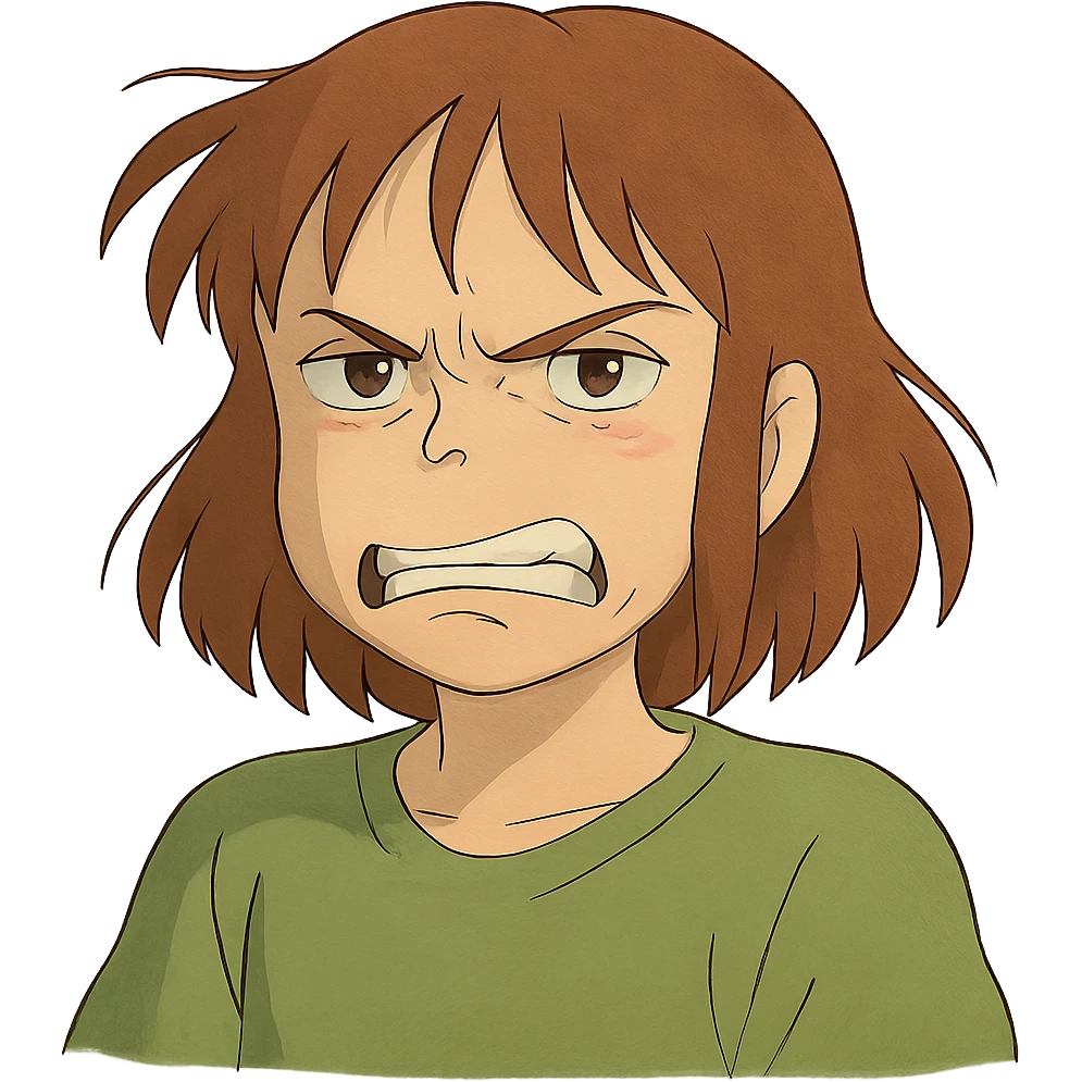 ghibli style pissed and disgusted face emoji