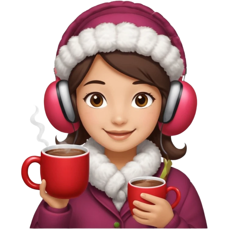 A cozy vendor with fluffy earmuffs, handing out steaming cocoa with a warm smile. emoji