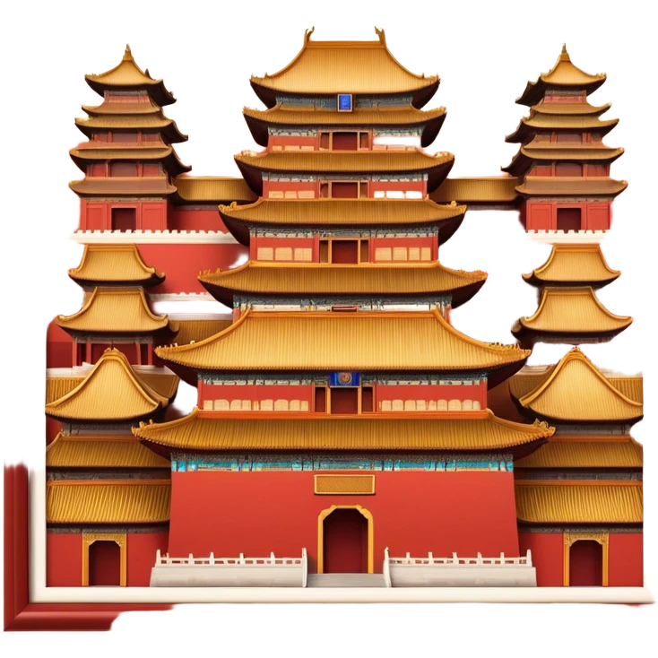 Cinematic Realistic Forbidden City Landmark Emoji, depicting grand imperial architecture with golden rooftops, vast courtyards, and intricate wooden carvings, all surrounded by towering red walls. emoji
