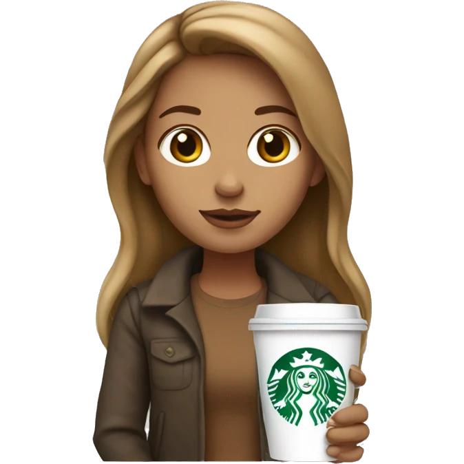 Light Brown haired girl holding Starbucks emoji