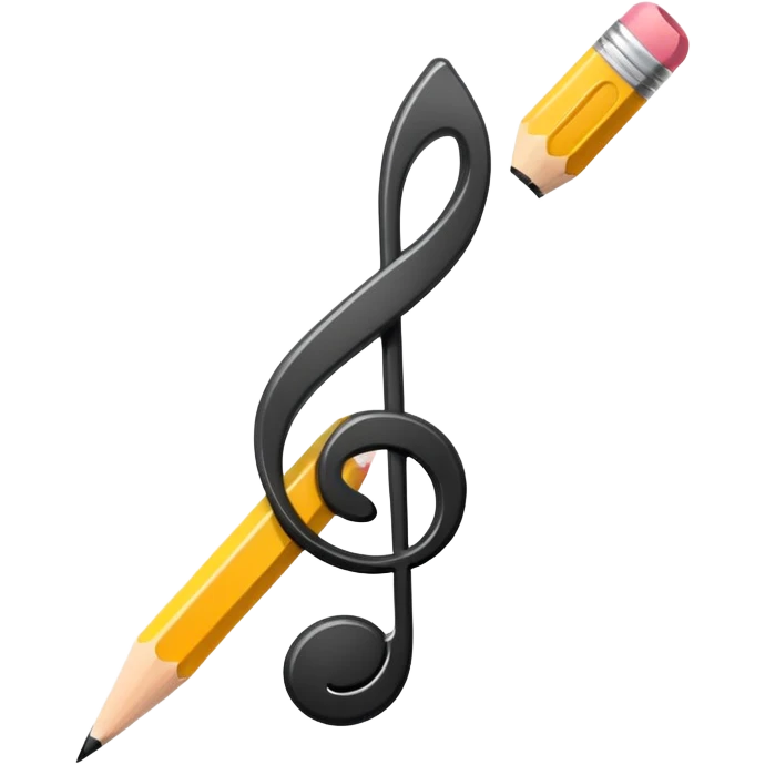 Minimalistic flat vector icon, iOS style, thin black contour on white background. Musical note with a pencil crossing it. Clean, no text, no shadows emoji