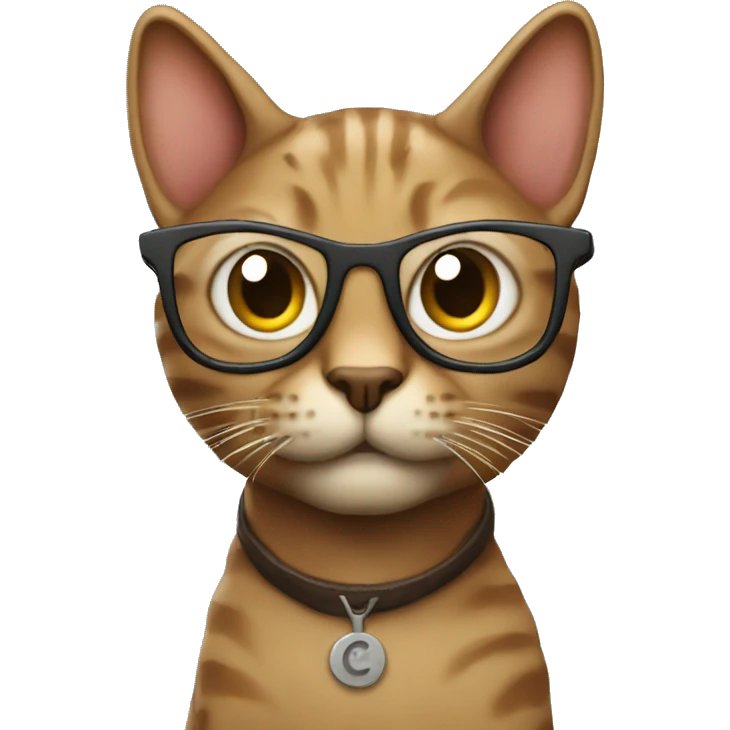 brains outside brown cat with eyeglasses  emoji