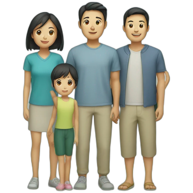 asian family with 3 children, 2 boys and a girl emoji