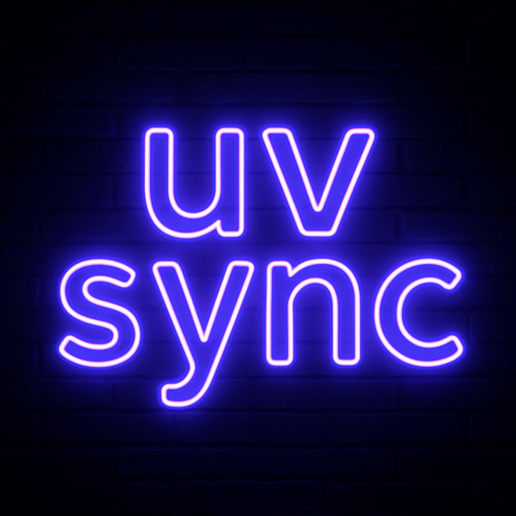 neon sign that says 'uv sync', glowing letters, dark background emoji
