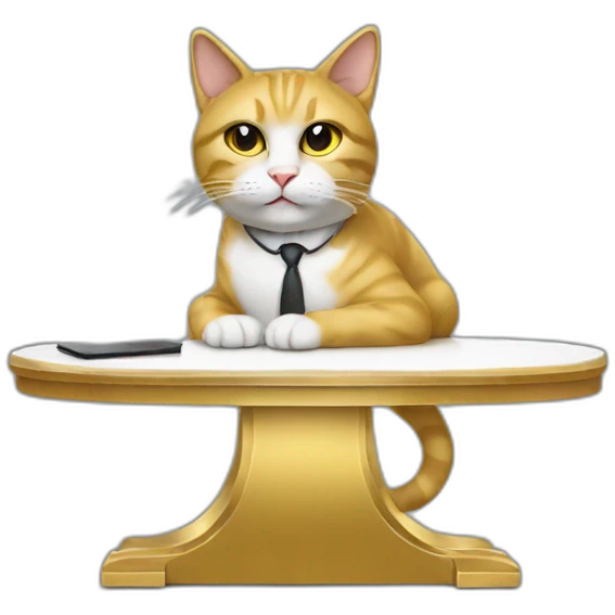 cat secretary sitting on top of the gold cloud emoji