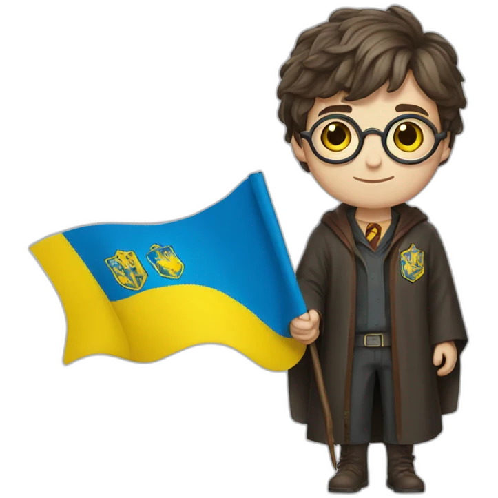 Harry Potter holds a Ukrainian flag emoji