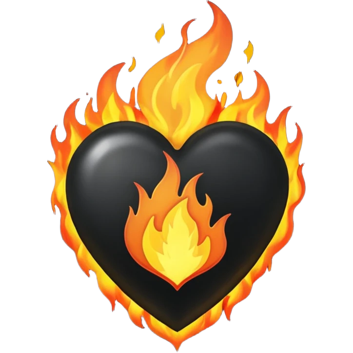 The heart is black and there is fire around emoji