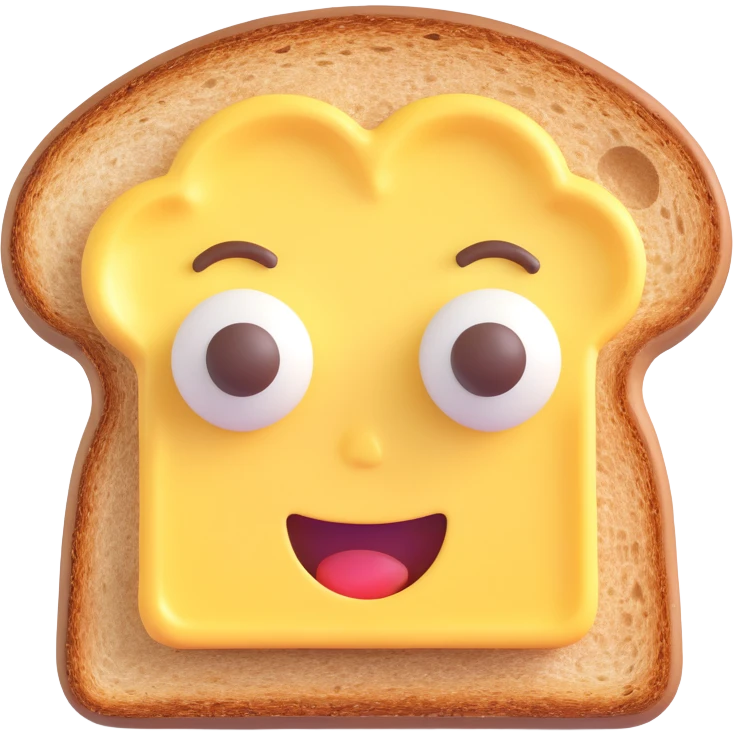 3D emoji style, surprised slice of toast with butter pat on head emoji