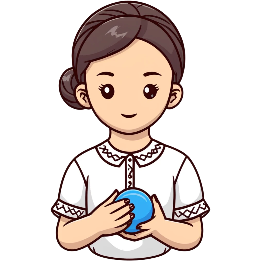 A young Ukrainian girl in a white embroidered shirt holds a ball of thread in her hand emoji