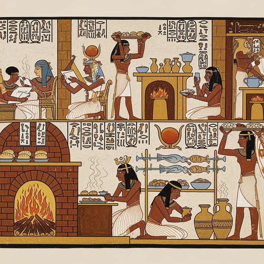 ancient Egyptian cooking scene in hieroglyphic style emoji