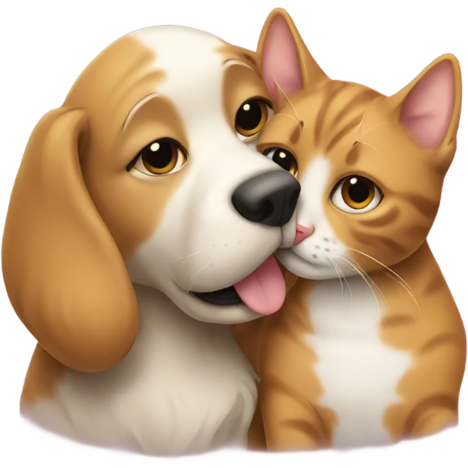 cat kissing a dog emoji