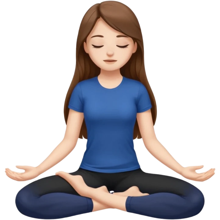 Brown long haired white girl with closed eyes in dark blue leggings and a black t-shirt sits on the splits emoji
