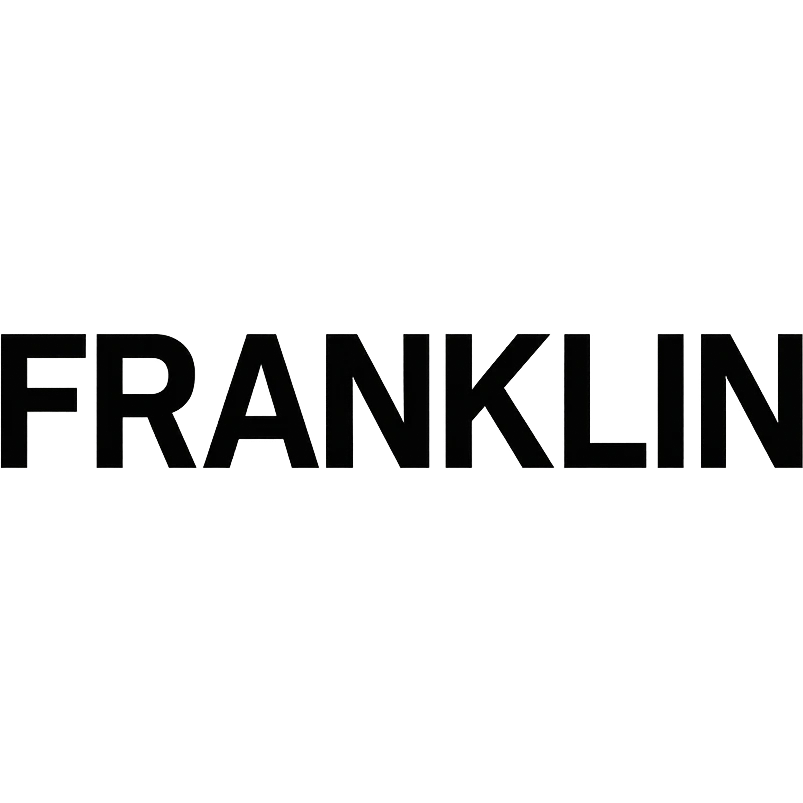 'FRANKLIN' word mark, uppercase, modern Helvetica-style, startup branding, black emoji