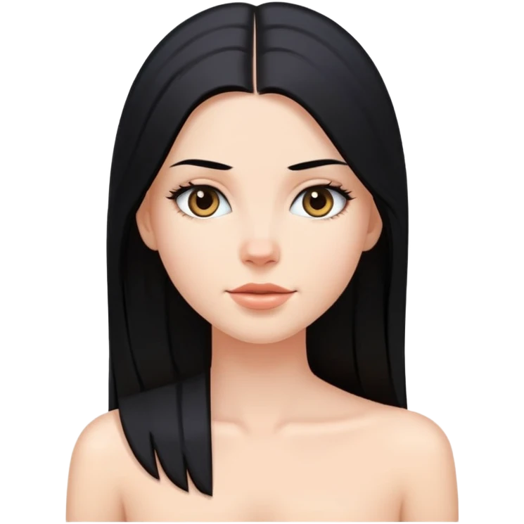 White girl with very long straight black hair and bare shoulders emoji