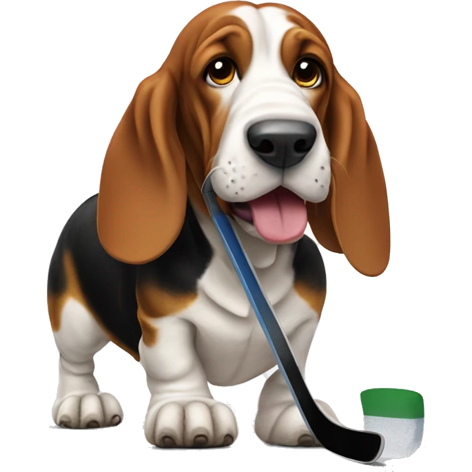 Basset hound playing hockey emoji