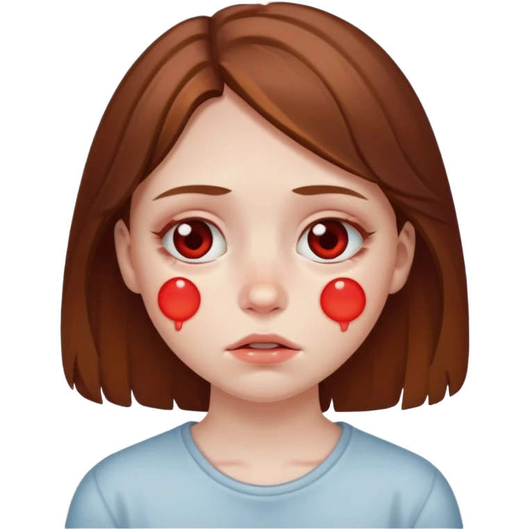 brown haired girl puffy swollen red circles around her eyes emoji