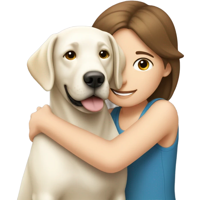 White Labrador Hugging a brown hair girl emoji