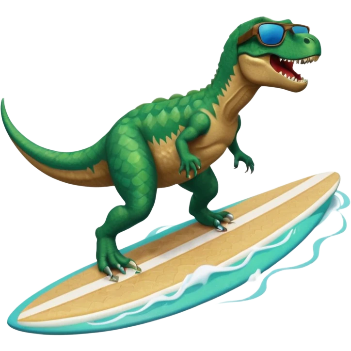T-Rex wearing shades on surf board surfing threw the ocean emoji