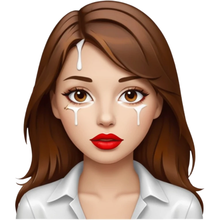 Brown Hair, Woman, white paint drip, face, hot, Sexy, lips emoji
