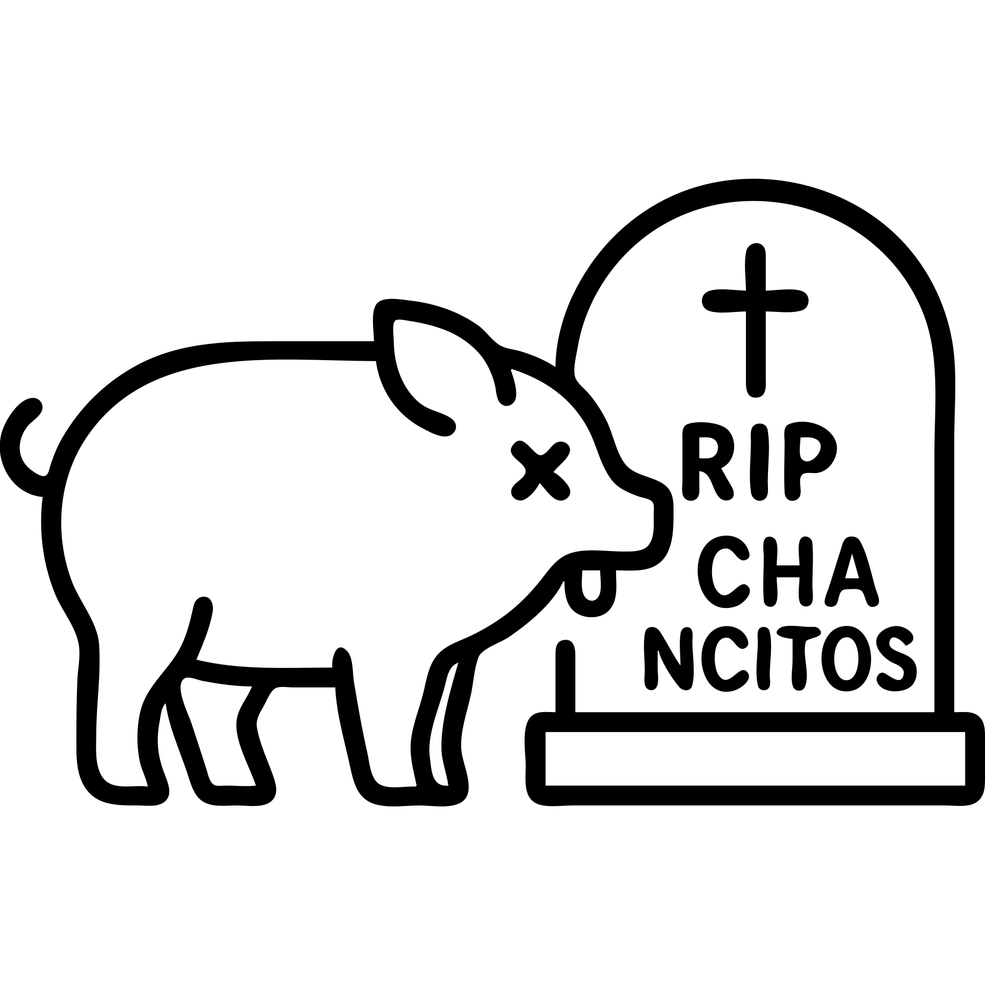 Add the text 'RIP CHANCHITOS' on the tombstone and depict the pig with a dead expression (X eyes, tongue out) in outline style, no background. emoji