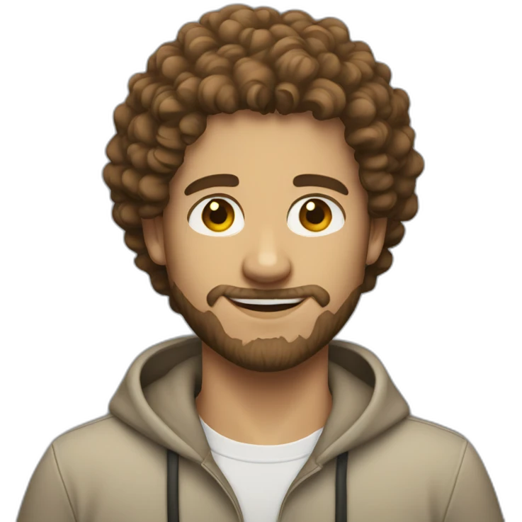 white IT guy brown curly hair small beard emoji