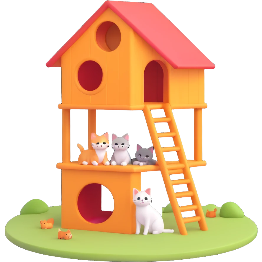 cats relaxing in a vertical playhouse emoji