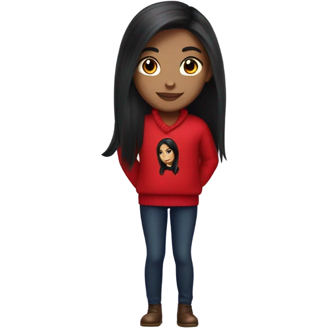 White-skinned girl with long, straightened black hair cute in a red Ralph Lauren sweater emoji