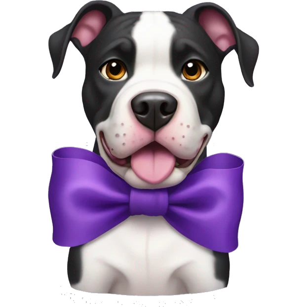 black and white pitbull with a purple bow emoji