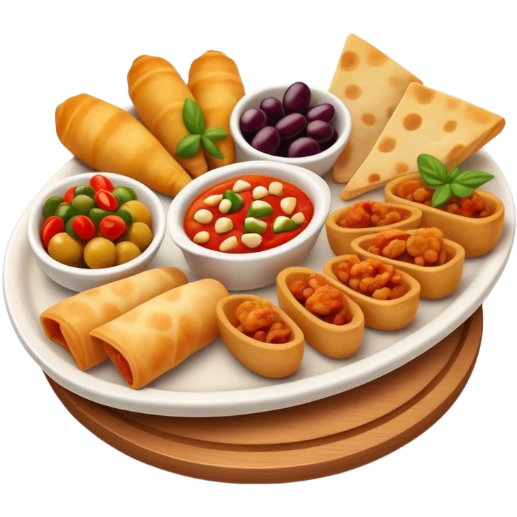 Cinematic Realistic Tapas Dish Emoji, depicted as an assortment of small, flavorful Spanish appetizers rendered with vibrant detail and warm, inviting lighting. emoji