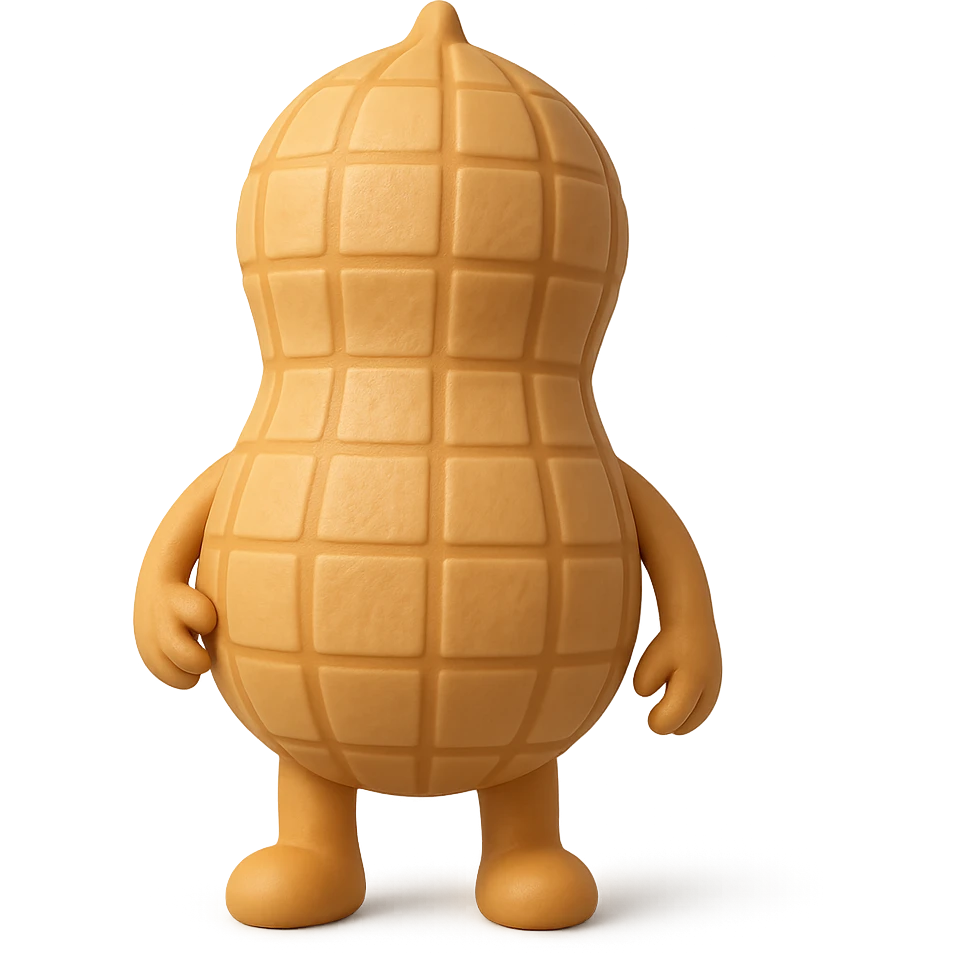 Add tiny arms and legs to the 3D peanut character with a cartoon-style shell, keep it cute and with no facial expression, maintain transparent background. The style should resemble a cute 3D cartoon peanut with a smooth shell texture and no facial features. emoji