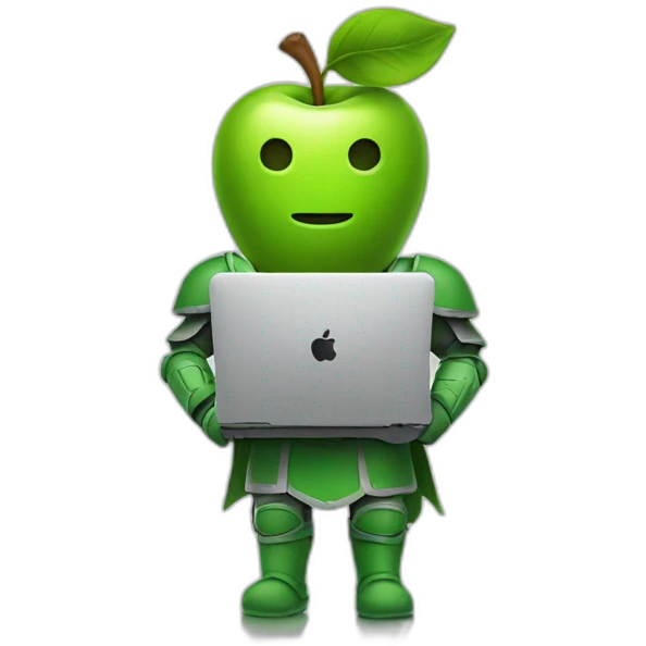 green apple knight, holding laptop emoji