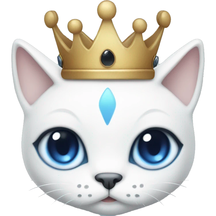 White cat with black head and blue eyes wearing a crown emoji