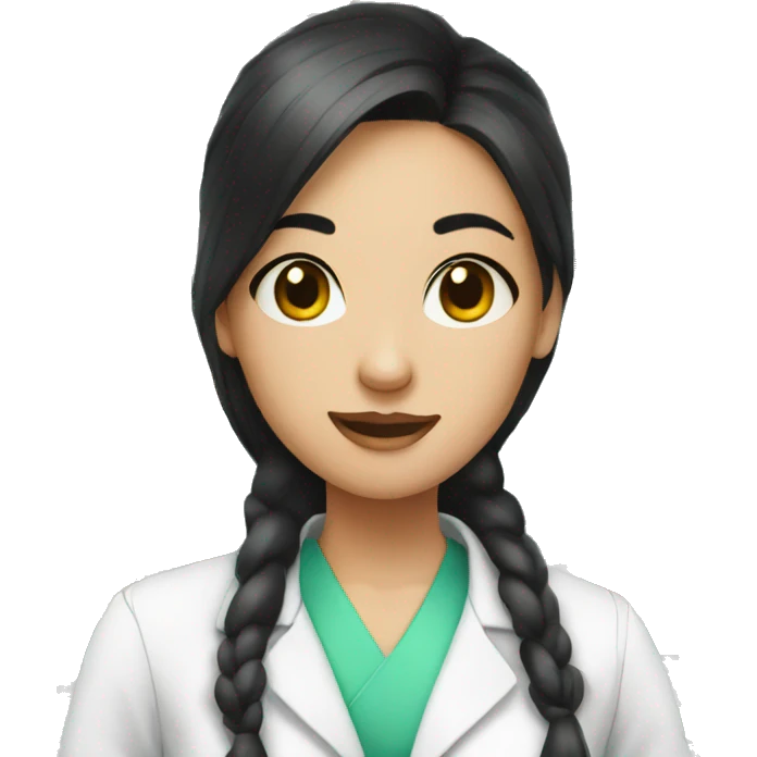 girl pharmacist with black hair in a ponytail making drugs emoji