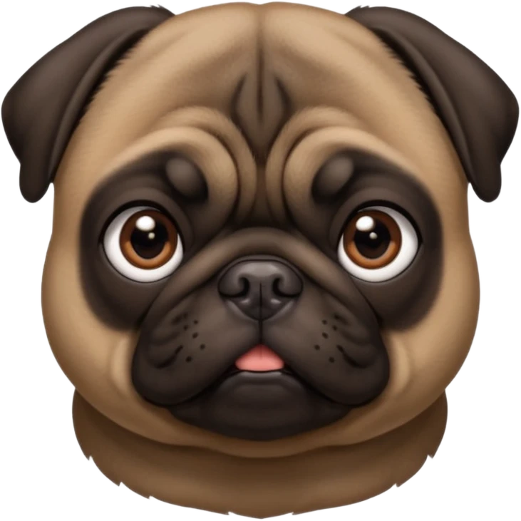 dark brown pug facing forwards, head and shoulders. emoji