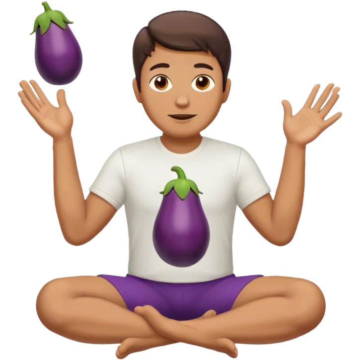 Guy emoji with hands up and out saying why with an eggplant between his legs emoji