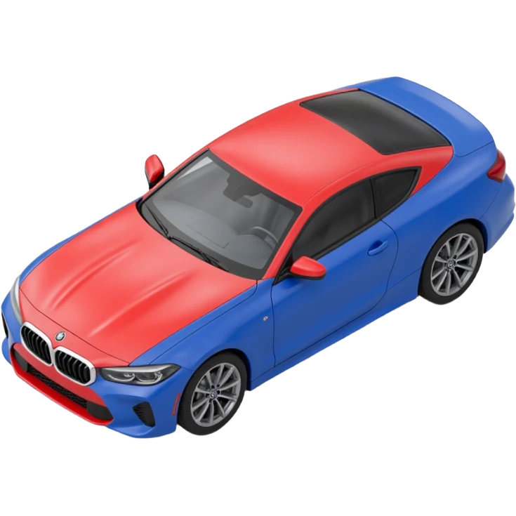 red and blue car being compared with some kind of choice being made emoji