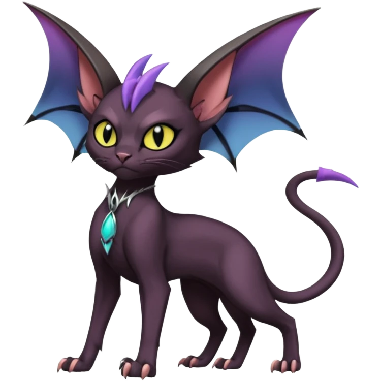Black edgy Noivern-Noibat-Purloin-Sphynx-Lykoi-Caracal-cat-Fakemon-fusion-hybrid-creature emoji