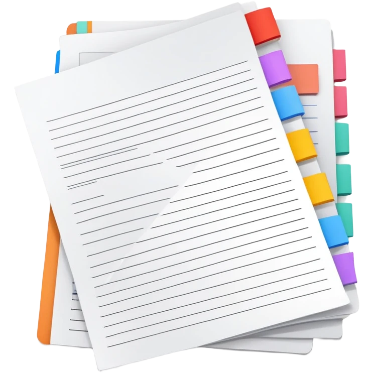  folded marketing sheet with colored tabs and layout lines emoji