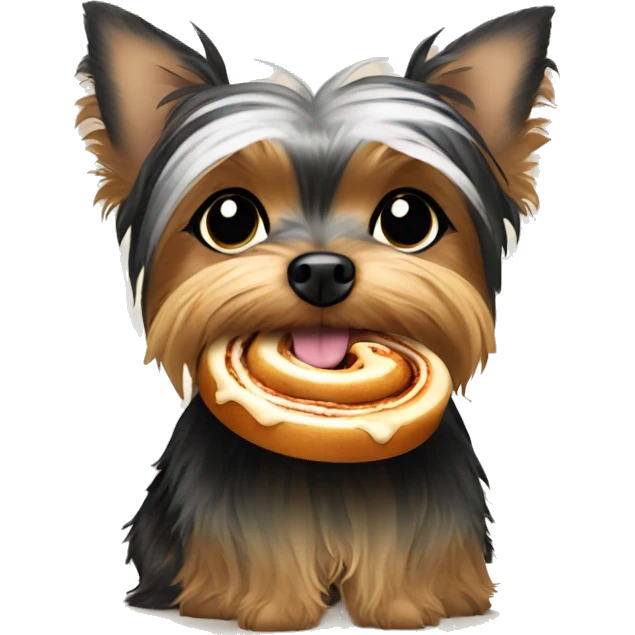 Yorkie dog eating a cinnamon roll  emoji