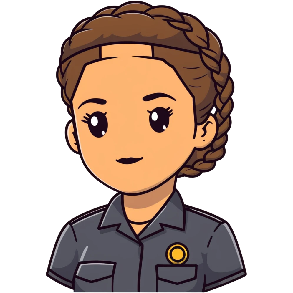 A 40-year-old Latina woman car mechanic with light brown skin, wearing black mechanic uniform, with two braids pulled back from her head emoji