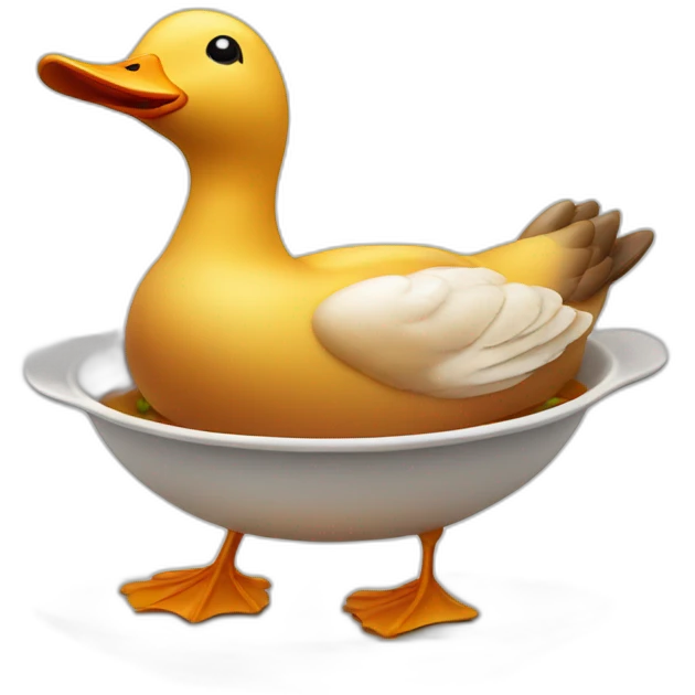 Cooked duck on a dish. It is Flying emoji