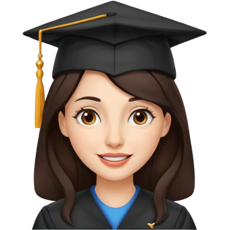 带着学士帽的，深棕色长发，黄种偏白皮肤的，高鼻梁，不戴眼镜的女博士生，在wink emoji