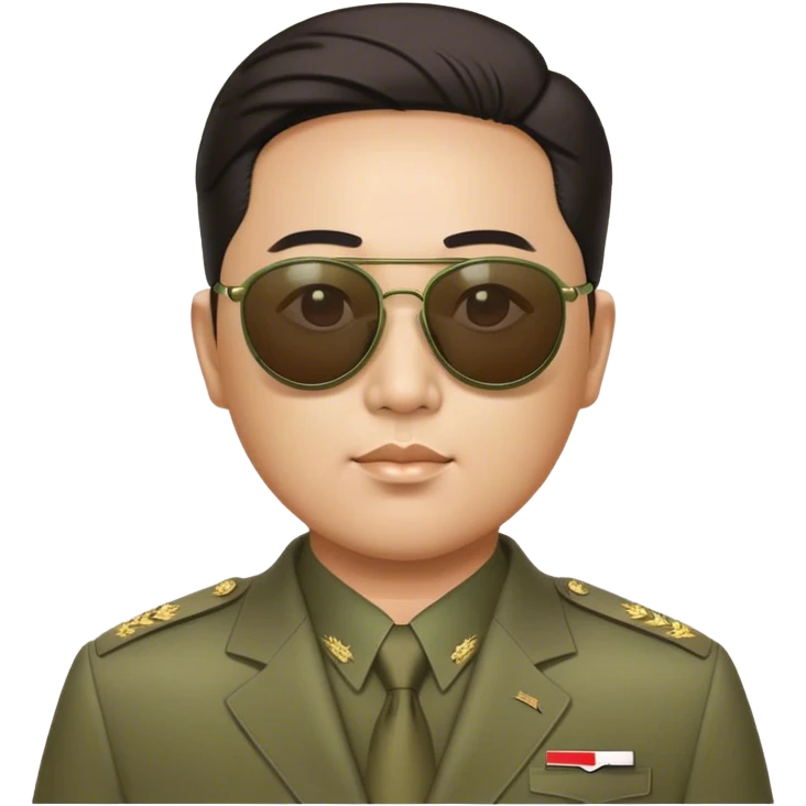 Kim Jung Il wearing olive mao suit and large sunglasses emoji
