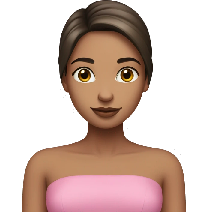 brunette girl with straight hair,wearing pink strapless shirt, hazel eyes emoji