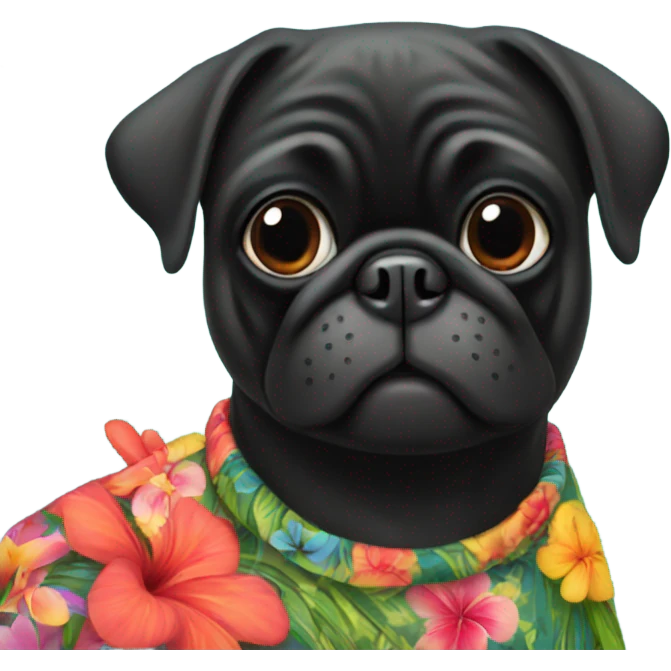 Black pug in a Hawaiian dress emoji