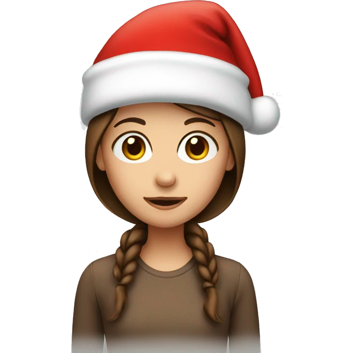 Girl wi the brown hair wearing a Santa hat emoji