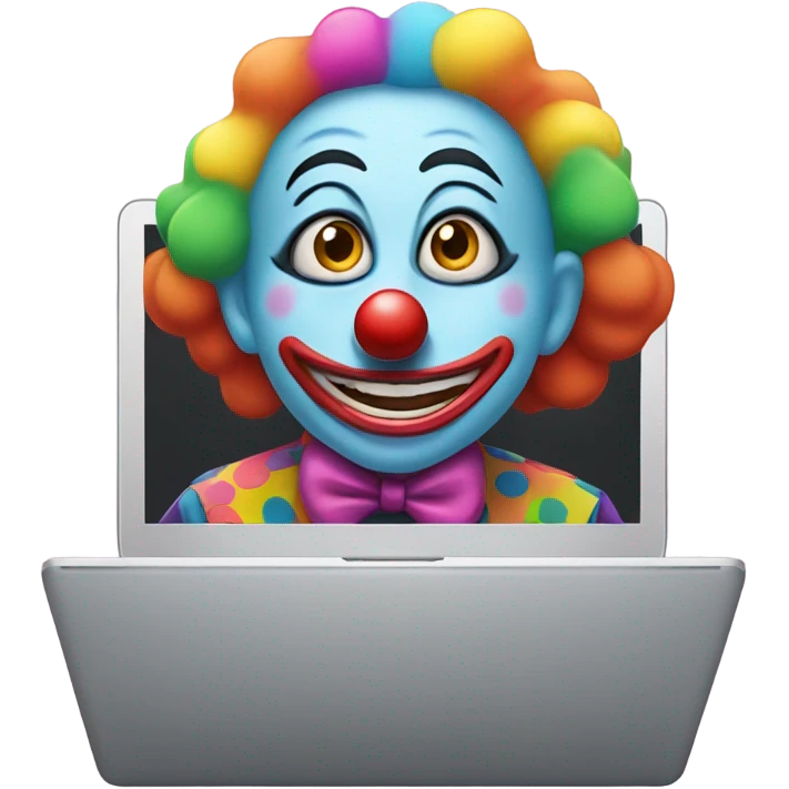 A clown behind an open laptop screen emoji