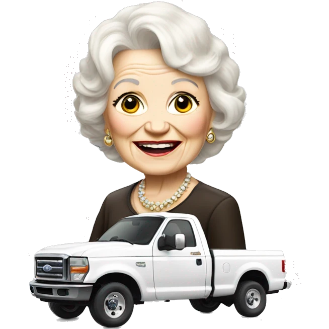 white ford f350 truck with Betty white hair emoji