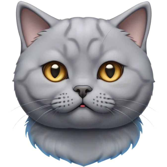 Cinematic Cute Bored Grey British Shorthair Cat Portrait Emoji, Head tilted slightly with a scrunched, bored expression, sleek soft grey fur with subtle blue undertones, Simplified yet adorable features, highly detailed, glowing with a soft, friendly glow, high shine, curious but clearly uninterested, stylized with a touch of whimsy, soft glowing outline, capturing the essence of a bored yet irresistibly cute kitty, so endearing it feels like it could tilt its head and let out a dramatic sigh at any moment! emoji